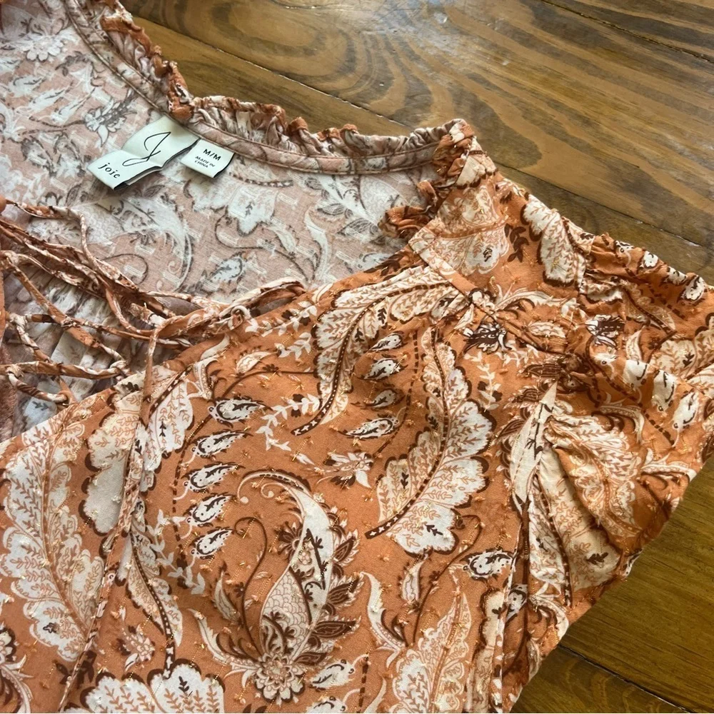 JOIE Bohemian Rayon Printed Ruffle Blouse Top Metallic Accent size Medium - Picture 2 of 10